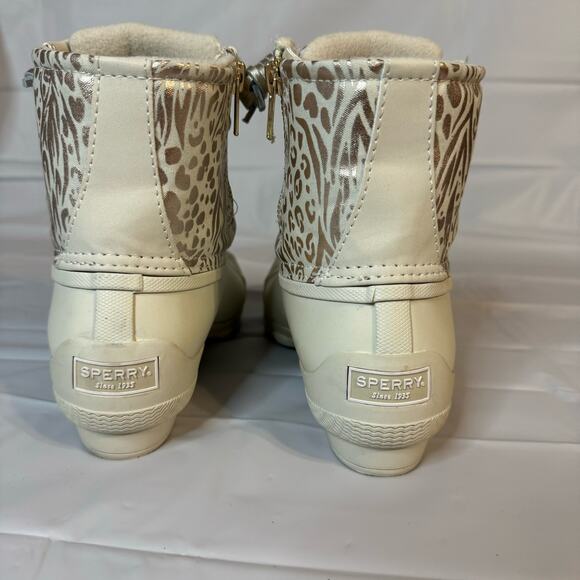 Sperry Women's Saltwater Waterproof Duck Boots Rain Boots Cream Gold Size 6M - Picture 5 of 9